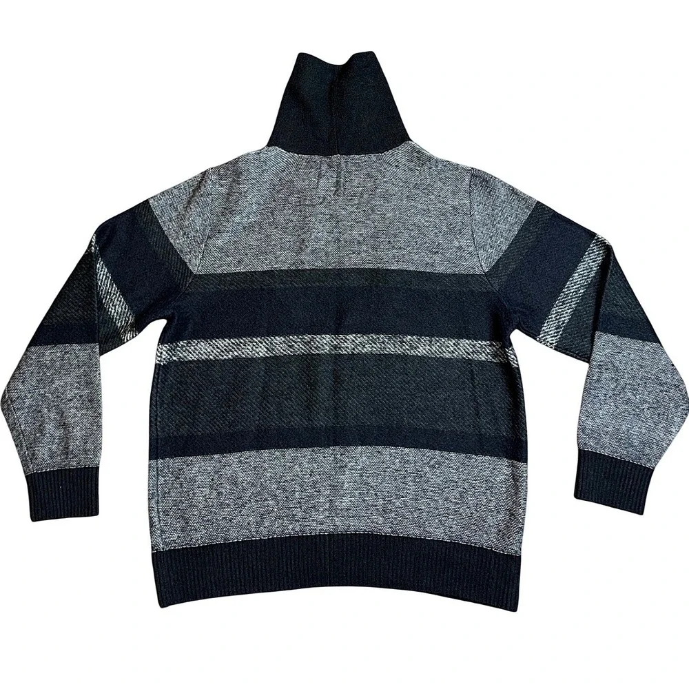 Express Mens Striped Funnel‎ Neck Sweater Black Grey Cotton Mohair Blend Large